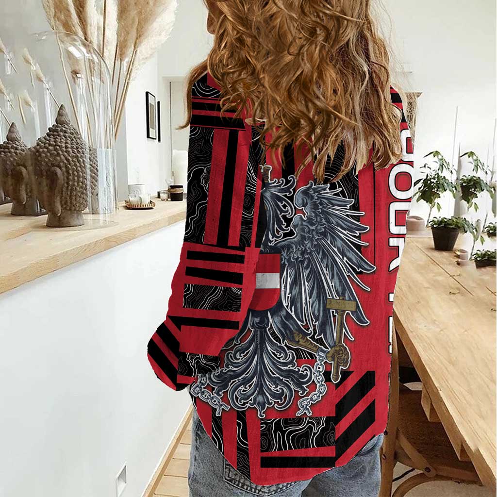 Personalized Austria Women Casual Shirt Black Eagle Badge With Patterns - Wonder Print Shop