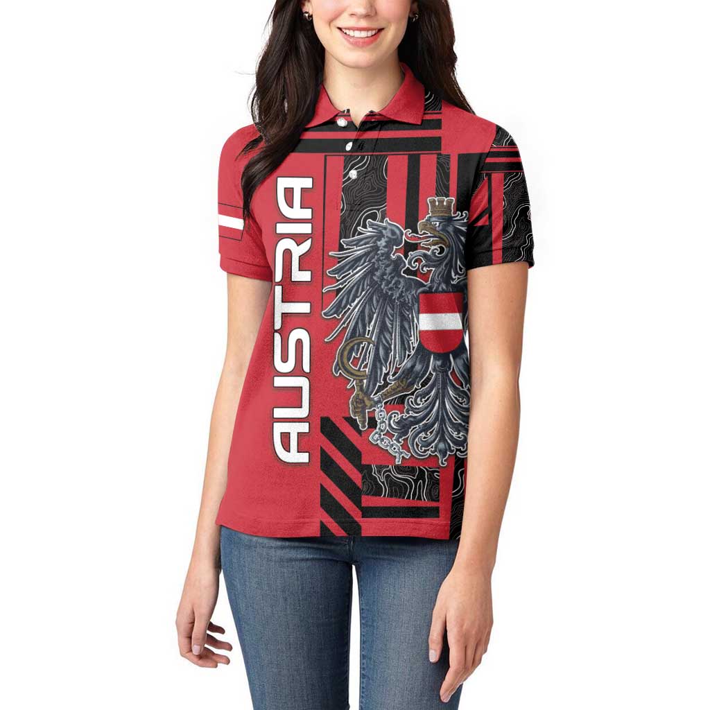 Personalized Austria Women Polo Shirt Black Eagle Badge With Patterns - Wonder Print Shop