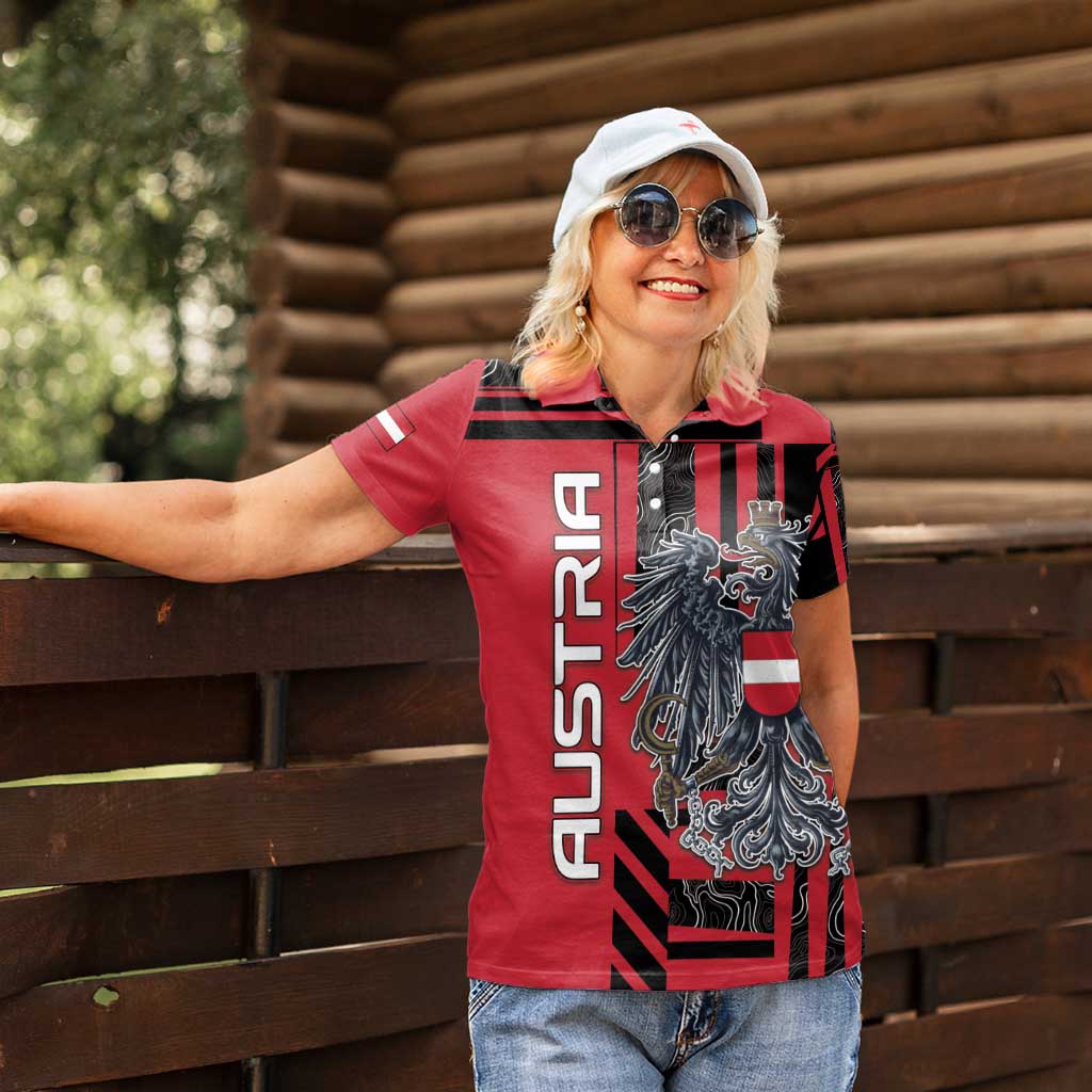 Personalized Austria Women Polo Shirt Black Eagle Badge With Patterns - Wonder Print Shop