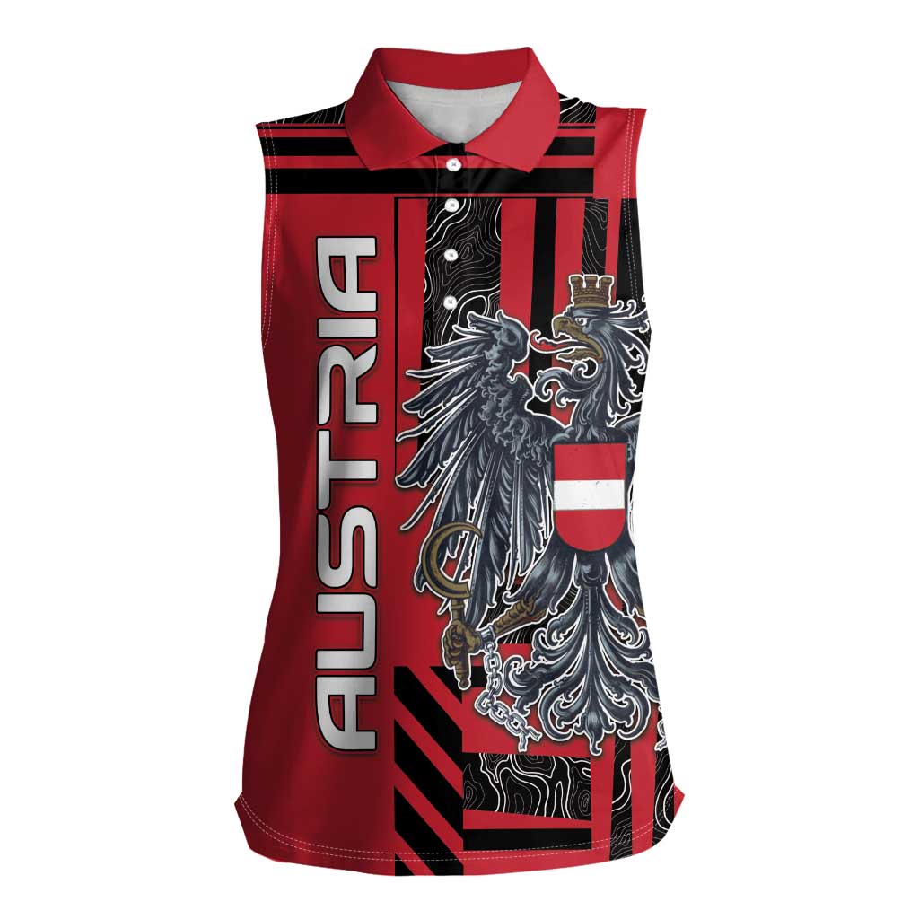 Personalized Austria Women Sleeveless Polo Shirt Black Eagle Badge With Patterns - Wonder Print Shop