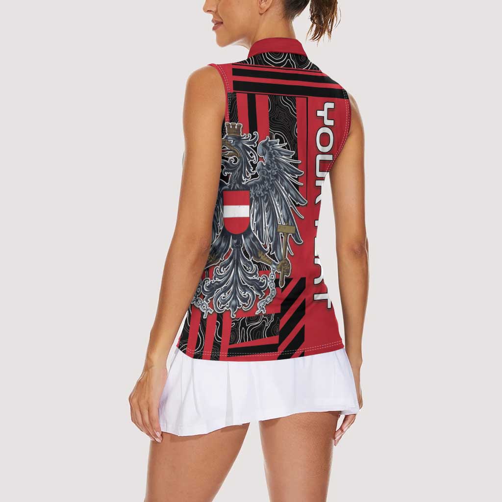 Personalized Austria Women Sleeveless Polo Shirt Black Eagle Badge With Patterns - Wonder Print Shop