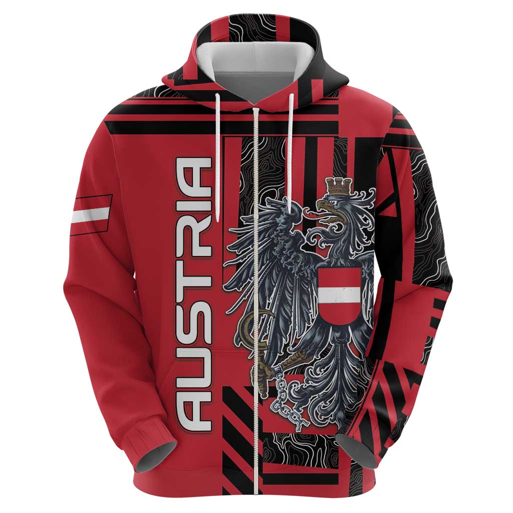 Personalized Austria Zip Hoodie Black Eagle Badge With Patterns - Wonder Print Shop