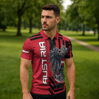 Personalized Austria Zipper Polo Shirt Black Eagle Badge With Patterns - Wonder Print Shop