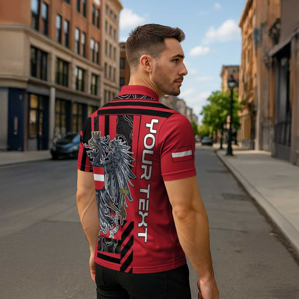 Personalized Austria Zipper Polo Shirt Black Eagle Badge With Patterns - Wonder Print Shop