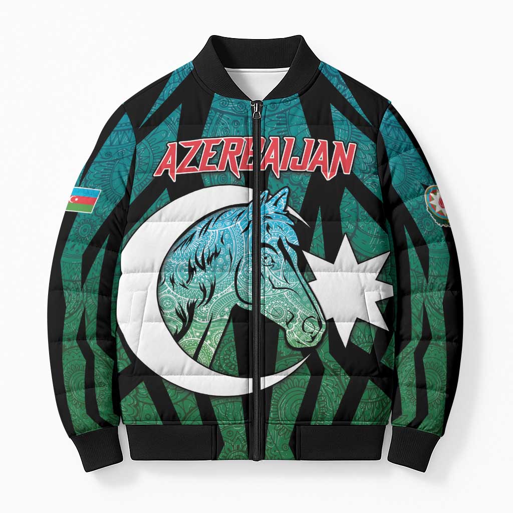 Personalized Azerbaijan Bomber Puffer Jacket Karabakh Horse Tattoo - Wonder Print Shop
