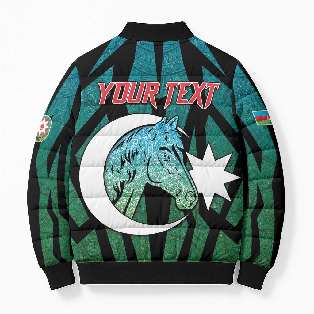 Personalized Azerbaijan Bomber Puffer Jacket Karabakh Horse Tattoo - Wonder Print Shop