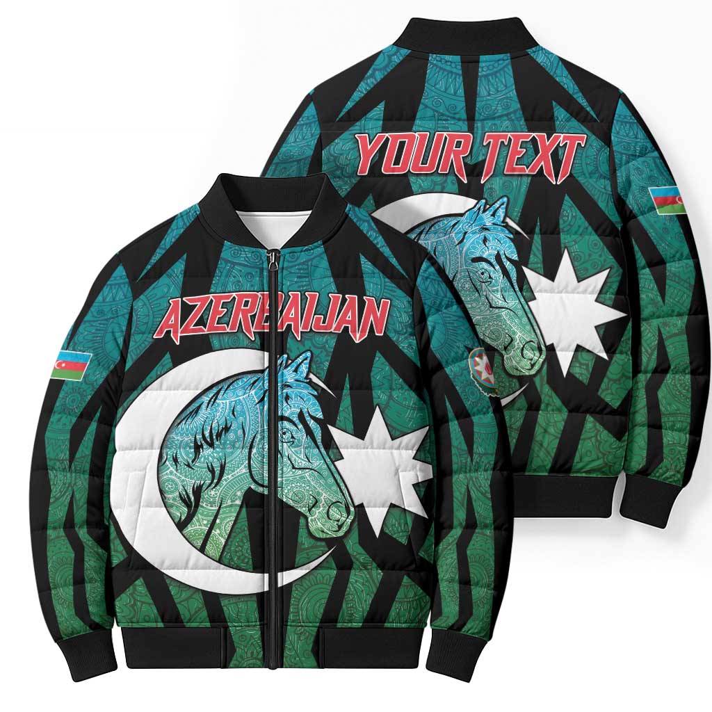 Personalized Azerbaijan Bomber Puffer Jacket Karabakh Horse Tattoo - Wonder Print Shop