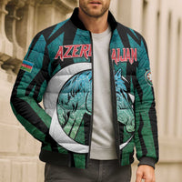 Personalized Azerbaijan Bomber Puffer Jacket Karabakh Horse Tattoo - Wonder Print Shop