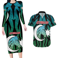 Personalized Azerbaijan Couples Matching Long Sleeve Bodycon Dress and Hawaiian Shirt Karabakh Horse Tattoo - Wonder Print Shop