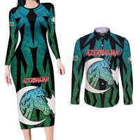 Personalized Azerbaijan Couples Matching Long Sleeve Bodycon Dress and Long Sleeve Button Shirt Karabakh Horse Tattoo - Wonder Print Shop