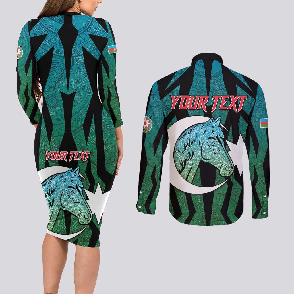 Personalized Azerbaijan Couples Matching Long Sleeve Bodycon Dress and Long Sleeve Button Shirt Karabakh Horse Tattoo - Wonder Print Shop