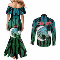 Personalized Azerbaijan Couples Matching Mermaid Dress and Long Sleeve Button Shirt Karabakh Horse Tattoo - Wonder Print Shop