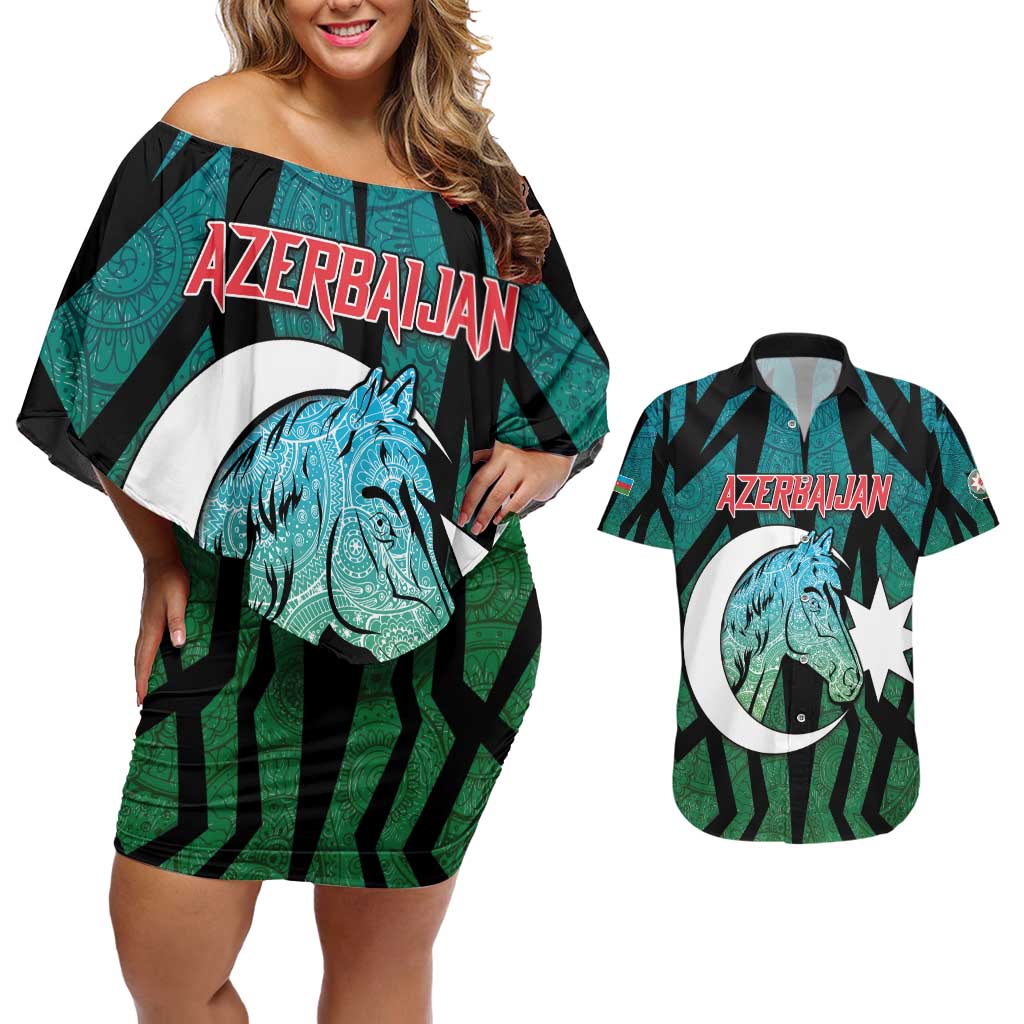 Personalized Azerbaijan Couples Matching Off Shoulder Short Dress and Hawaiian Shirt Karabakh Horse Tattoo - Wonder Print Shop