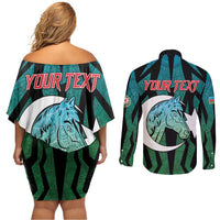 Personalized Azerbaijan Couples Matching Off Shoulder Short Dress and Long Sleeve Button Shirt Karabakh Horse Tattoo - Wonder Print Shop