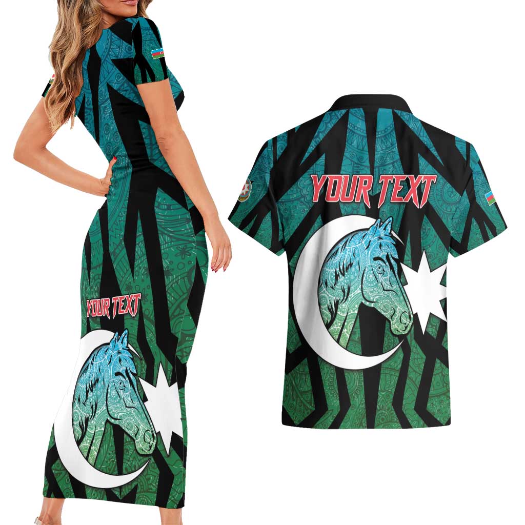 Personalized Azerbaijan Couples Matching Short Sleeve Bodycon Dress and Hawaiian Shirt Karabakh Horse Tattoo - Wonder Print Shop