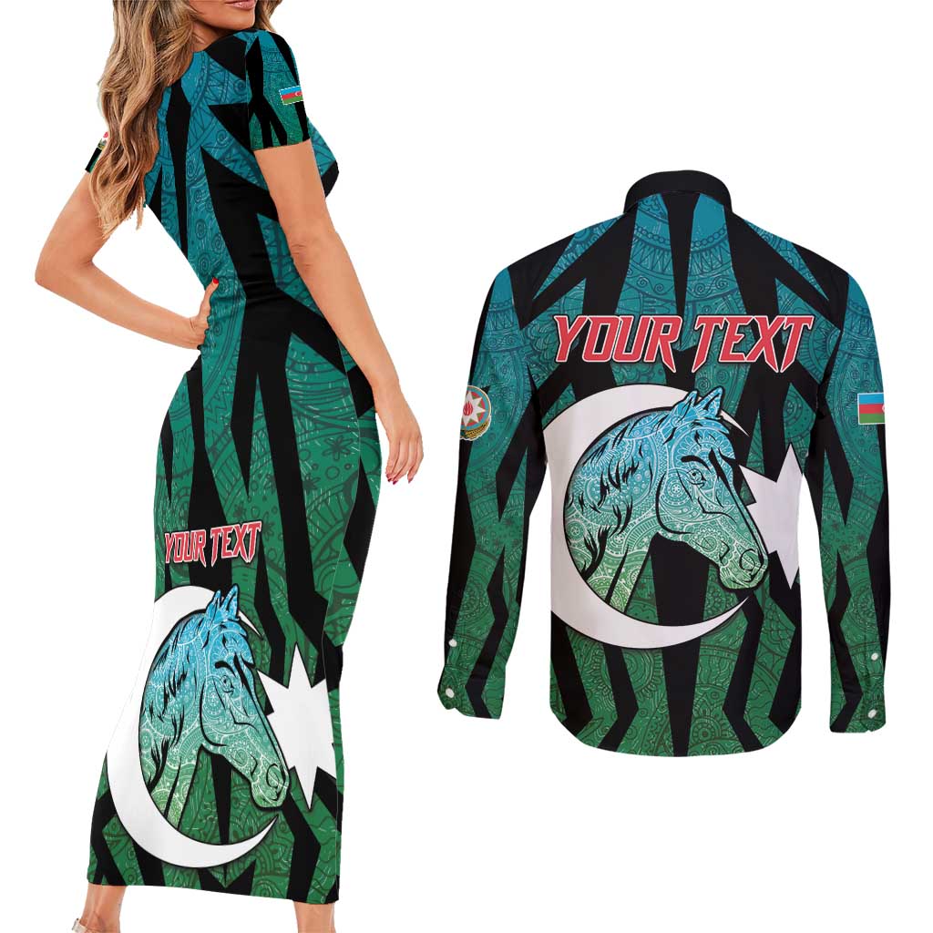 Personalized Azerbaijan Couples Matching Short Sleeve Bodycon Dress and Long Sleeve Button Shirt Karabakh Horse Tattoo - Wonder Print Shop