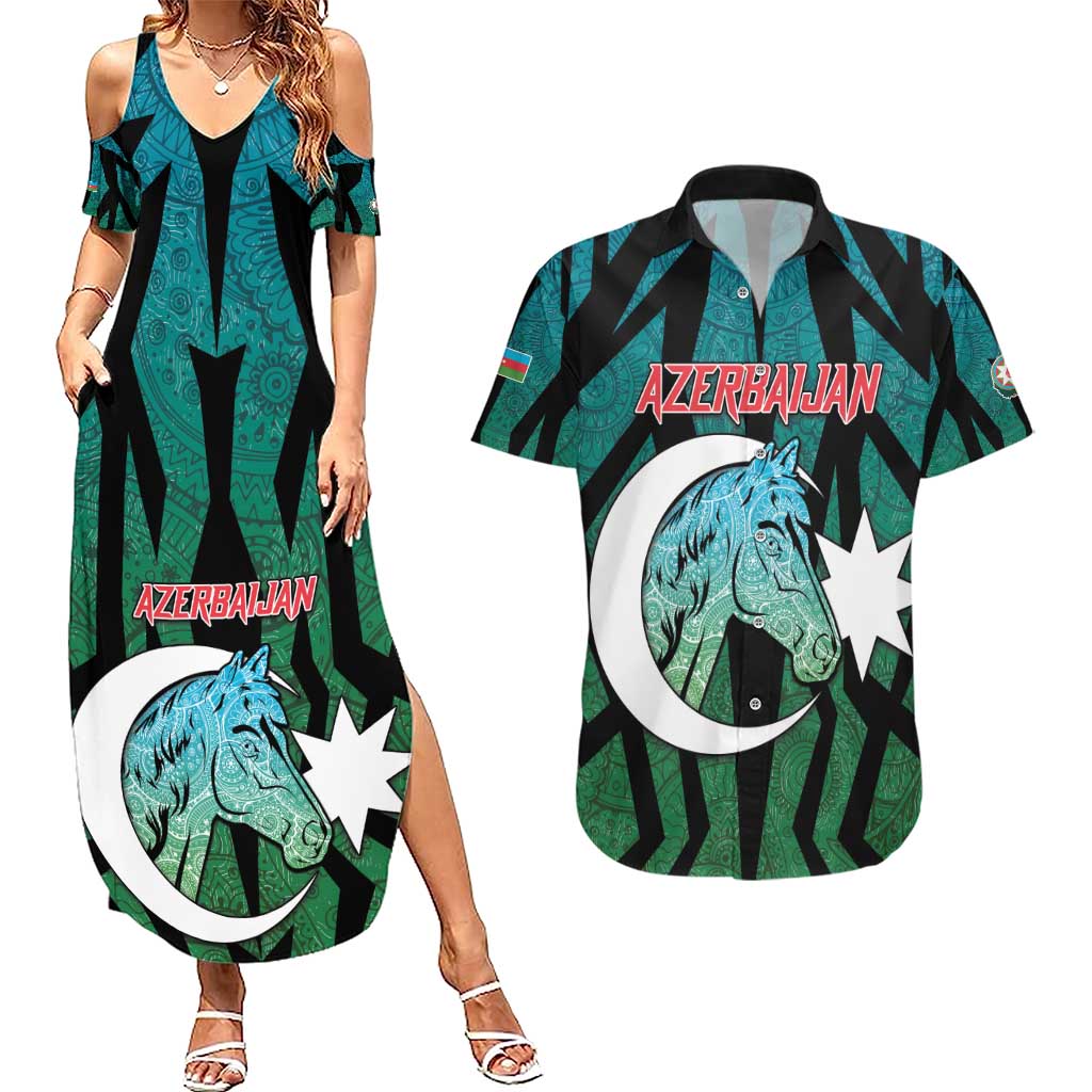 Personalized Azerbaijan Couples Matching Summer Maxi Dress and Hawaiian Shirt Karabakh Horse Tattoo - Wonder Print Shop