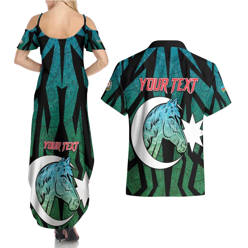 Personalized Azerbaijan Couples Matching Summer Maxi Dress and Hawaiian Shirt Karabakh Horse Tattoo - Wonder Print Shop