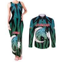 Personalized Azerbaijan Couples Matching Tank Maxi Dress and Long Sleeve Button Shirt Karabakh Horse Tattoo - Wonder Print Shop