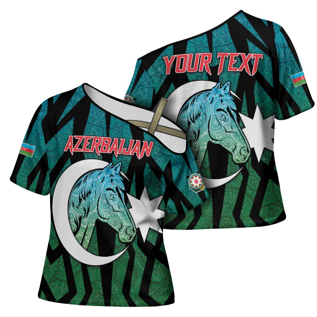 Personalized Azerbaijan Cross Shoulder Shirt Karabakh Horse Tattoo - Wonder Print Shop