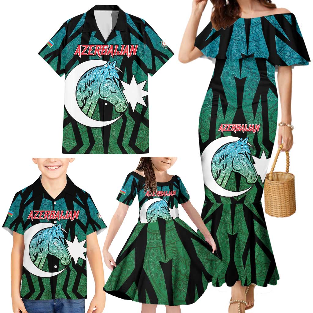 Personalized Azerbaijan Family Matching Mermaid Dress and Hawaiian Shirt Karabakh Horse Tattoo - Wonder Print Shop