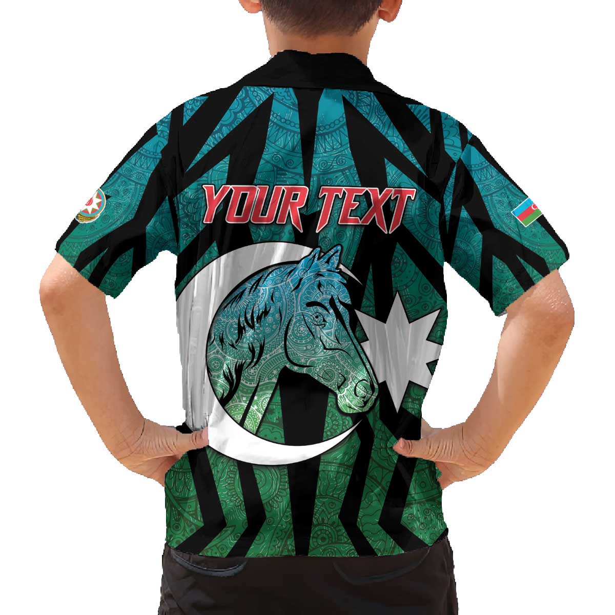 Personalized Azerbaijan Family Matching Off The Shoulder Long Sleeve Dress and Hawaiian Shirt Karabakh Horse Tattoo - Wonder Print Shop