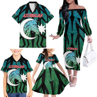Personalized Azerbaijan Family Matching Off The Shoulder Long Sleeve Dress and Hawaiian Shirt Karabakh Horse Tattoo - Wonder Print Shop