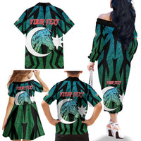 Personalized Azerbaijan Family Matching Off The Shoulder Long Sleeve Dress and Hawaiian Shirt Karabakh Horse Tattoo - Wonder Print Shop