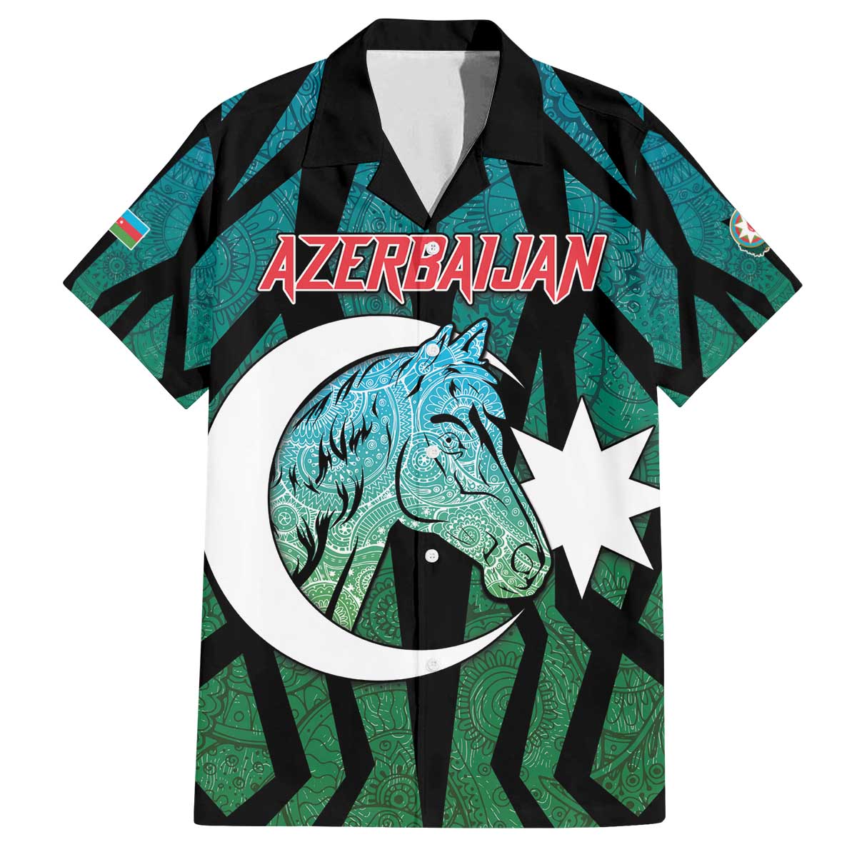 Personalized Azerbaijan Family Matching Off The Shoulder Long Sleeve Dress and Hawaiian Shirt Karabakh Horse Tattoo - Wonder Print Shop