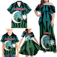 Personalized Azerbaijan Family Matching Off Shoulder Maxi Dress and Hawaiian Shirt Karabakh Horse Tattoo - Wonder Print Shop