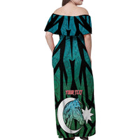 Personalized Azerbaijan Family Matching Off Shoulder Maxi Dress and Hawaiian Shirt Karabakh Horse Tattoo - Wonder Print Shop