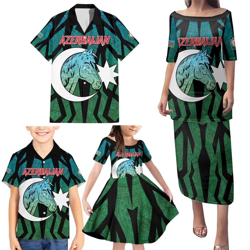 Personalized Azerbaijan Family Matching Puletasi and Hawaiian Shirt Karabakh Horse Tattoo - Wonder Print Shop