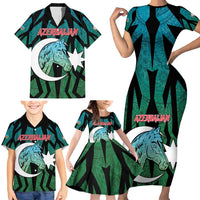 Personalized Azerbaijan Family Matching Short Sleeve Bodycon Dress and Hawaiian Shirt Karabakh Horse Tattoo - Wonder Print Shop