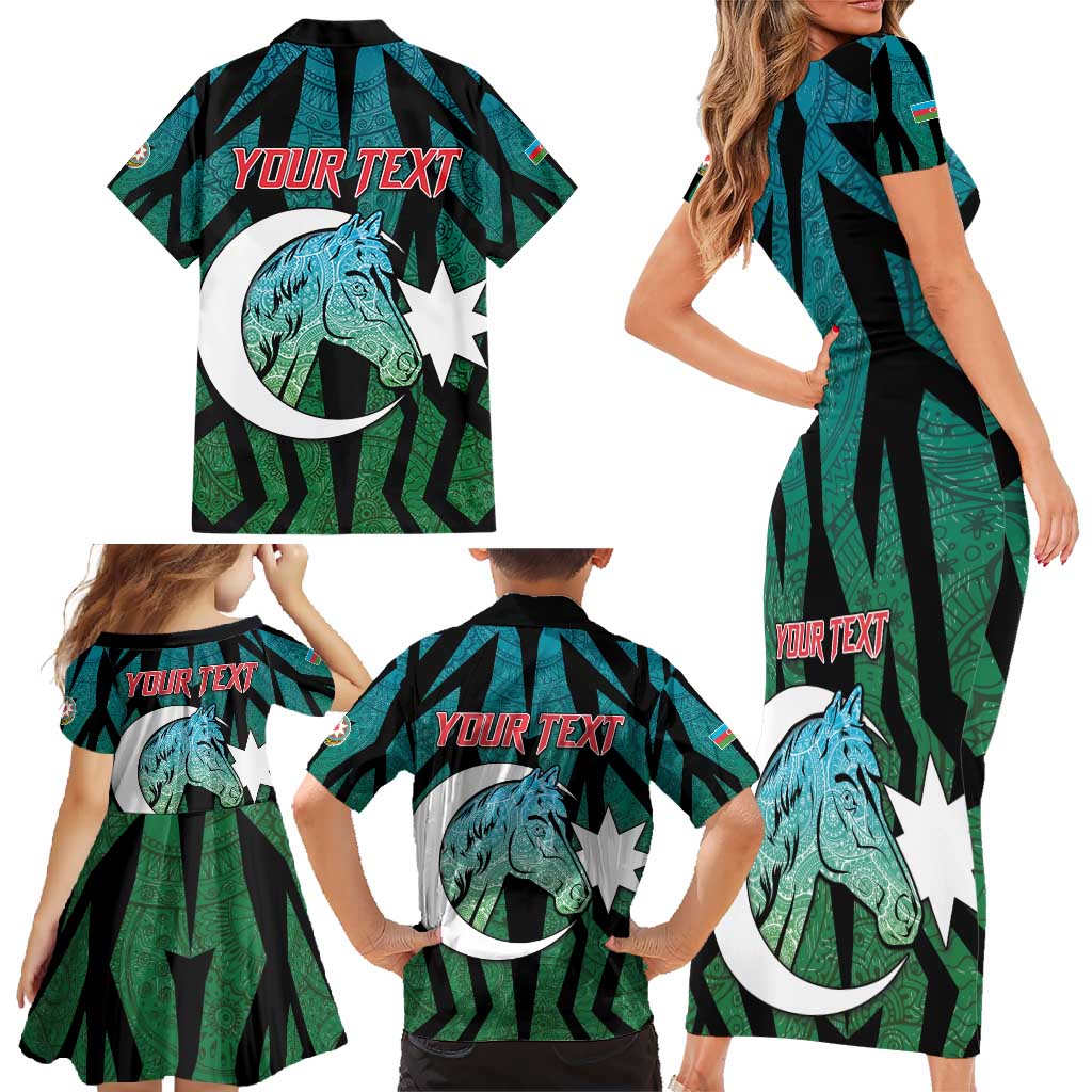 Personalized Azerbaijan Family Matching Short Sleeve Bodycon Dress and Hawaiian Shirt Karabakh Horse Tattoo - Wonder Print Shop