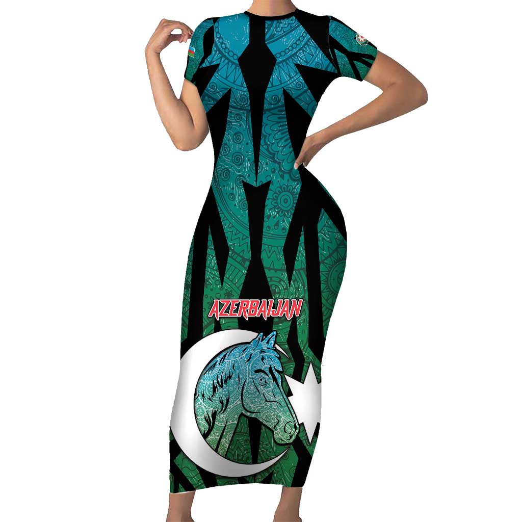 Personalized Azerbaijan Family Matching Short Sleeve Bodycon Dress and Hawaiian Shirt Karabakh Horse Tattoo - Wonder Print Shop