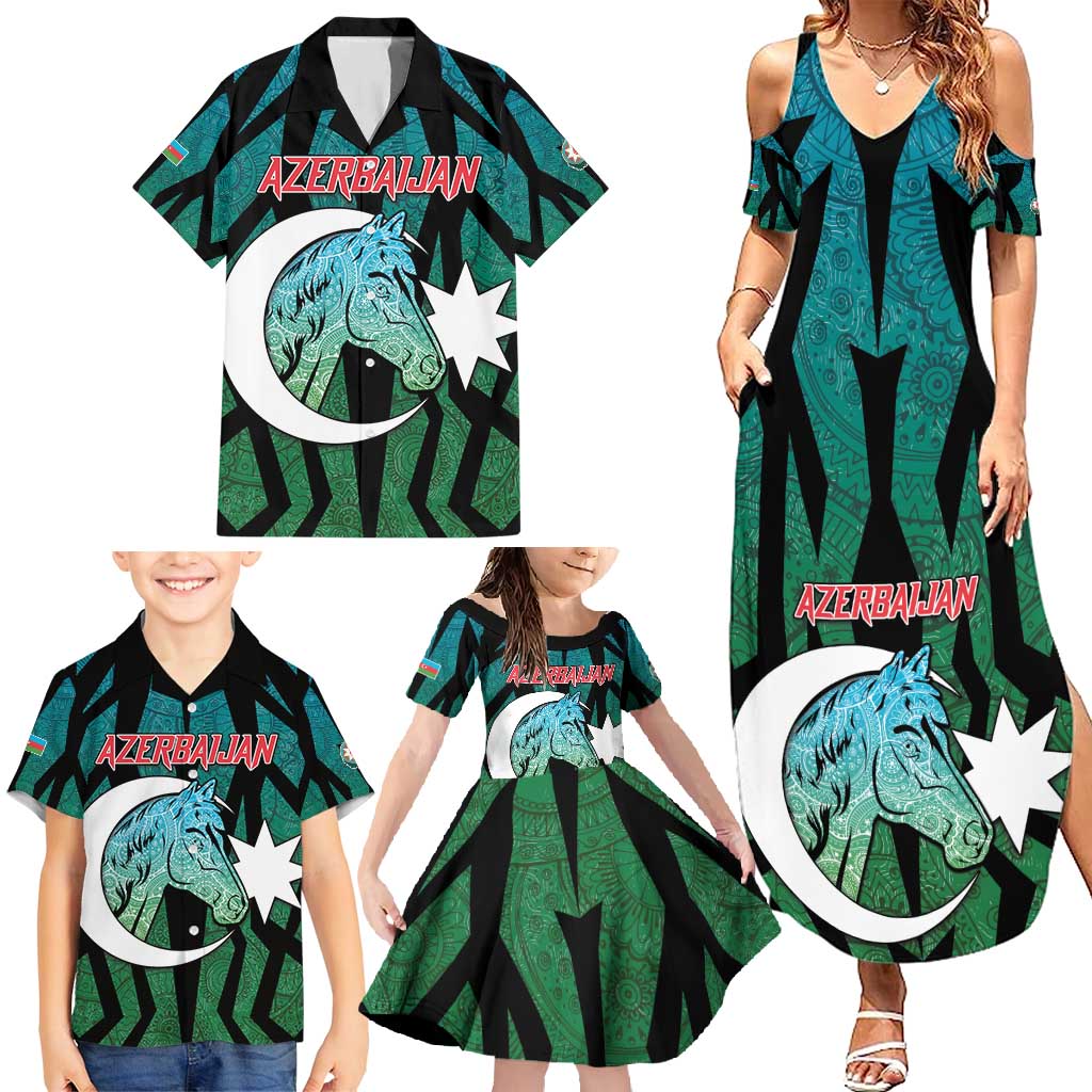Personalized Azerbaijan Family Matching Summer Maxi Dress and Hawaiian Shirt Karabakh Horse Tattoo - Wonder Print Shop