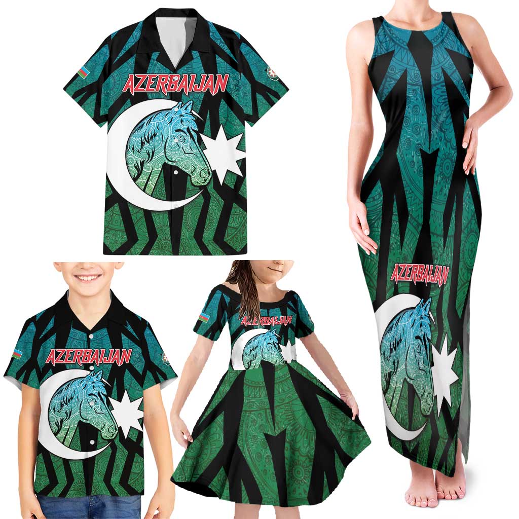 Personalized Azerbaijan Family Matching Tank Maxi Dress and Hawaiian Shirt Karabakh Horse Tattoo - Wonder Print Shop