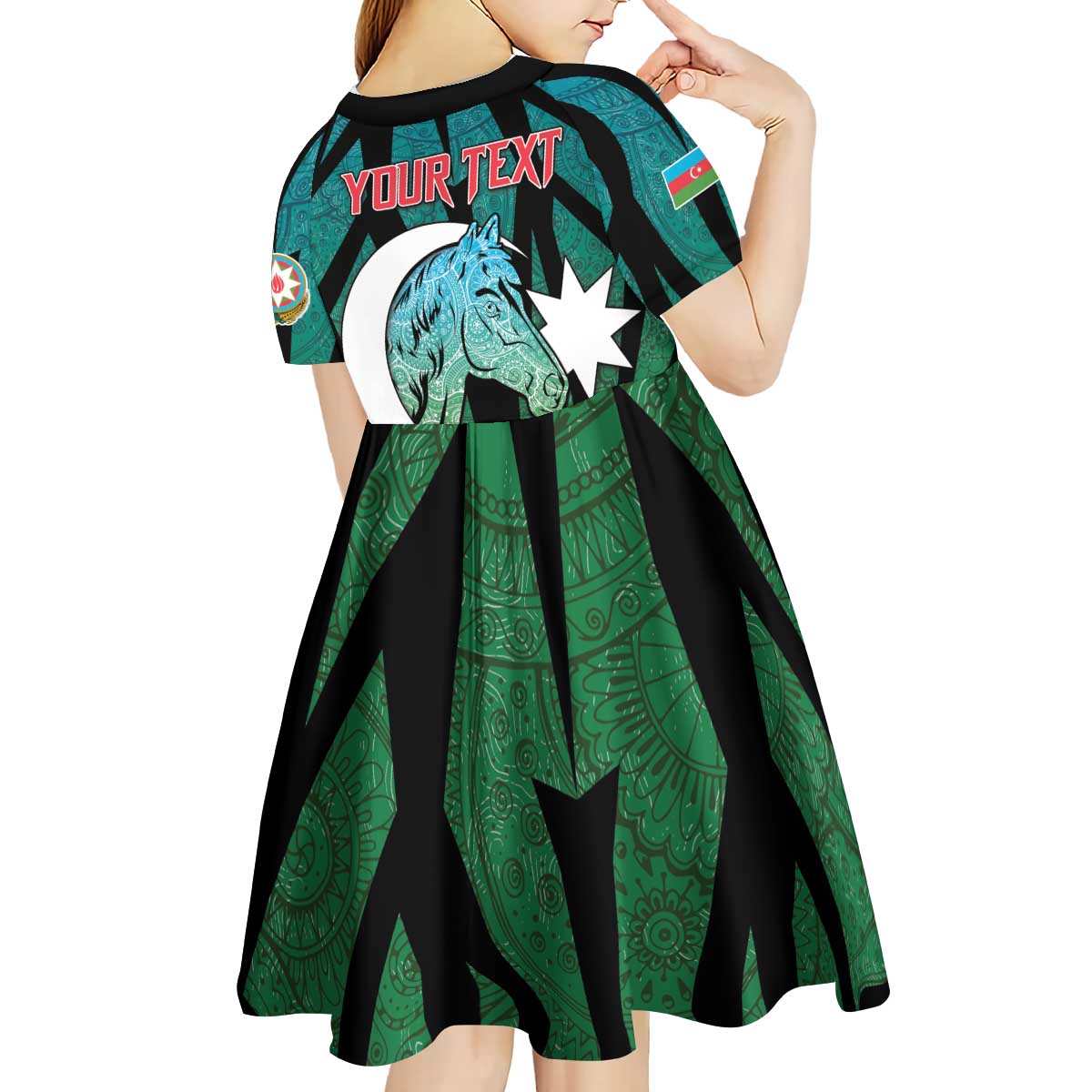 Personalized Azerbaijan Kid Short Sleeve Dress Karabakh Horse Tattoo - Wonder Print Shop