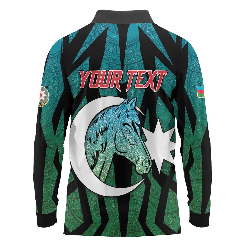 Personalized Azerbaijan Long Sleeve Polo Shirt Karabakh Horse Tattoo - Wonder Print Shop
