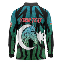 Personalized Azerbaijan Long Sleeve Polo Shirt Karabakh Horse Tattoo - Wonder Print Shop