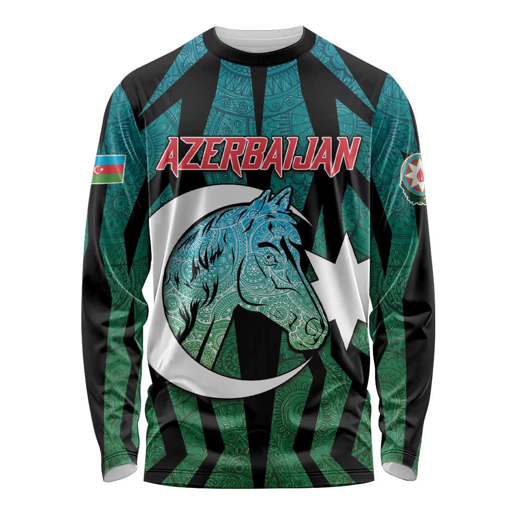 Personalized Azerbaijan Long Sleeve Shirt Karabakh Horse Tattoo - Wonder Print Shop