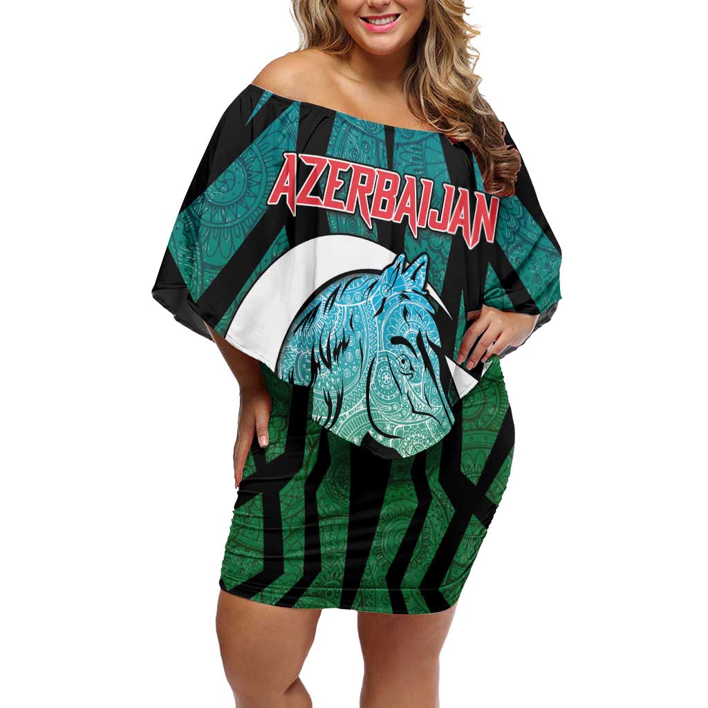 Personalized Azerbaijan Off Shoulder Short Dress Karabakh Horse Tattoo - Wonder Print Shop