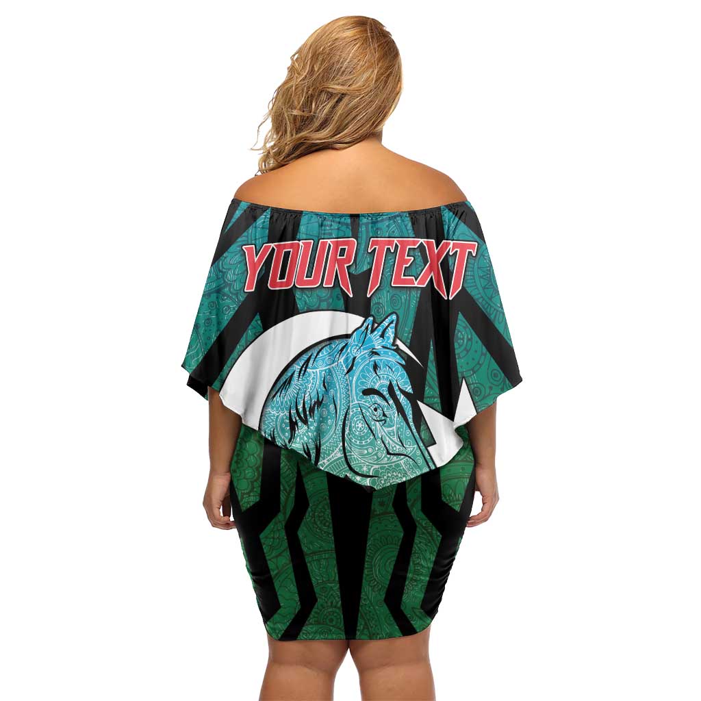 Personalized Azerbaijan Off Shoulder Short Dress Karabakh Horse Tattoo - Wonder Print Shop