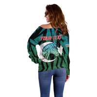 Personalized Azerbaijan Off Shoulder Sweater Karabakh Horse Tattoo - Wonder Print Shop