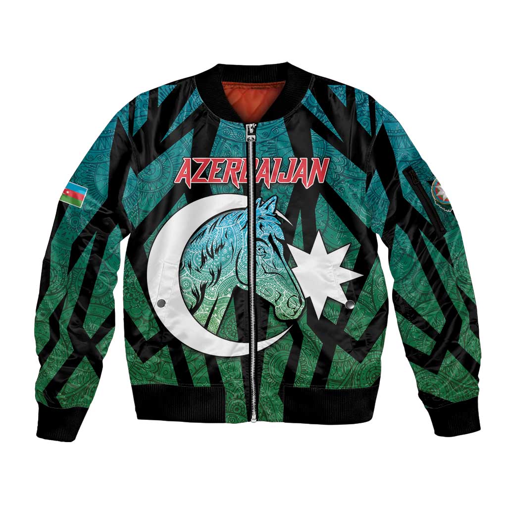 Personalized Azerbaijan Sleeve Zip Bomber Jacket Karabakh Horse Tattoo - Wonder Print Shop