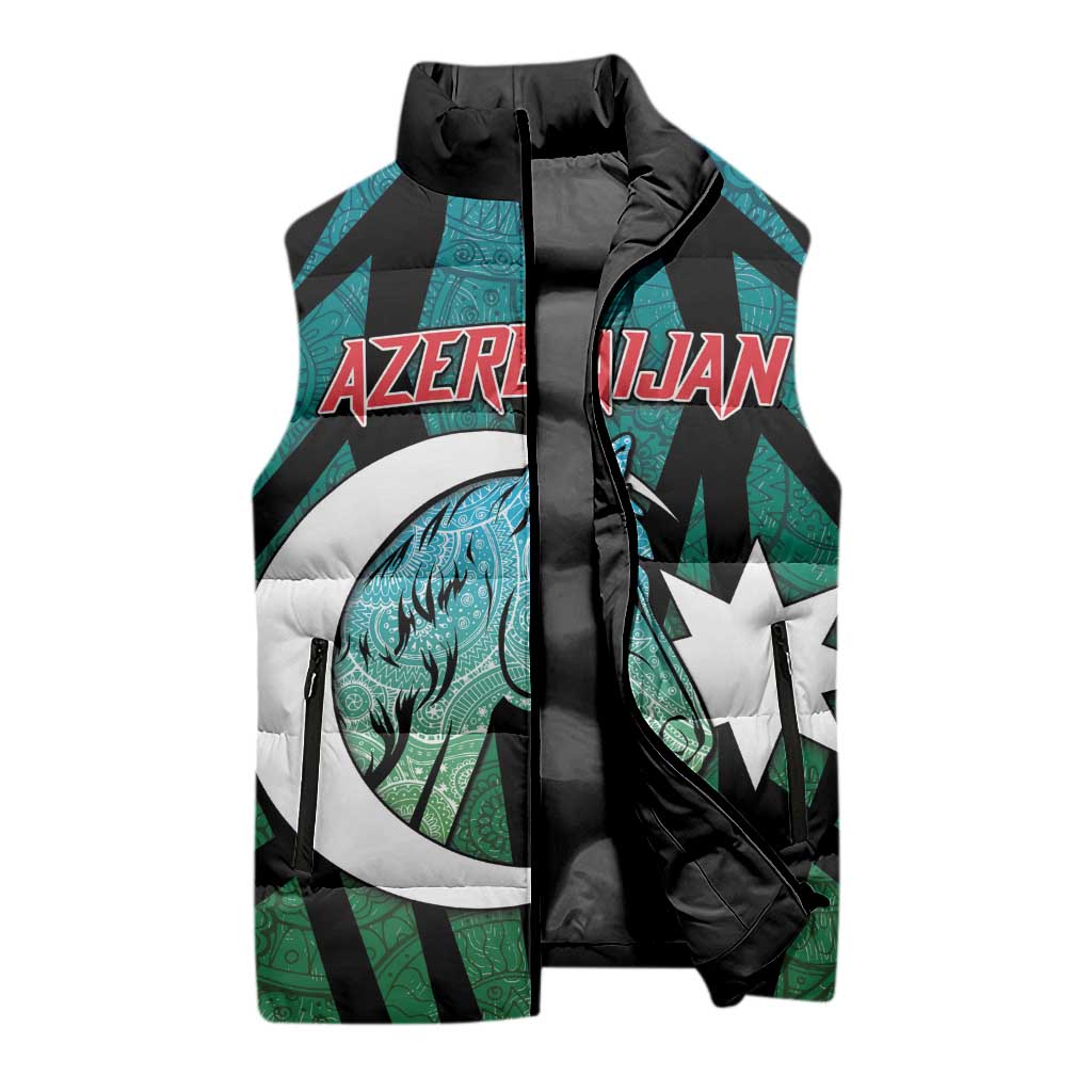 Personalized Azerbaijan Sleeveless Puffer Jacket Karabakh Horse Tattoo - Wonder Print Shop