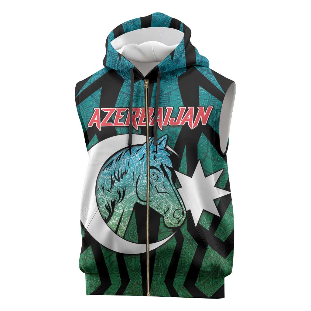Personalized Azerbaijan Sleeveless Zip Hoodie Karabakh Horse Tattoo - Wonder Print Shop