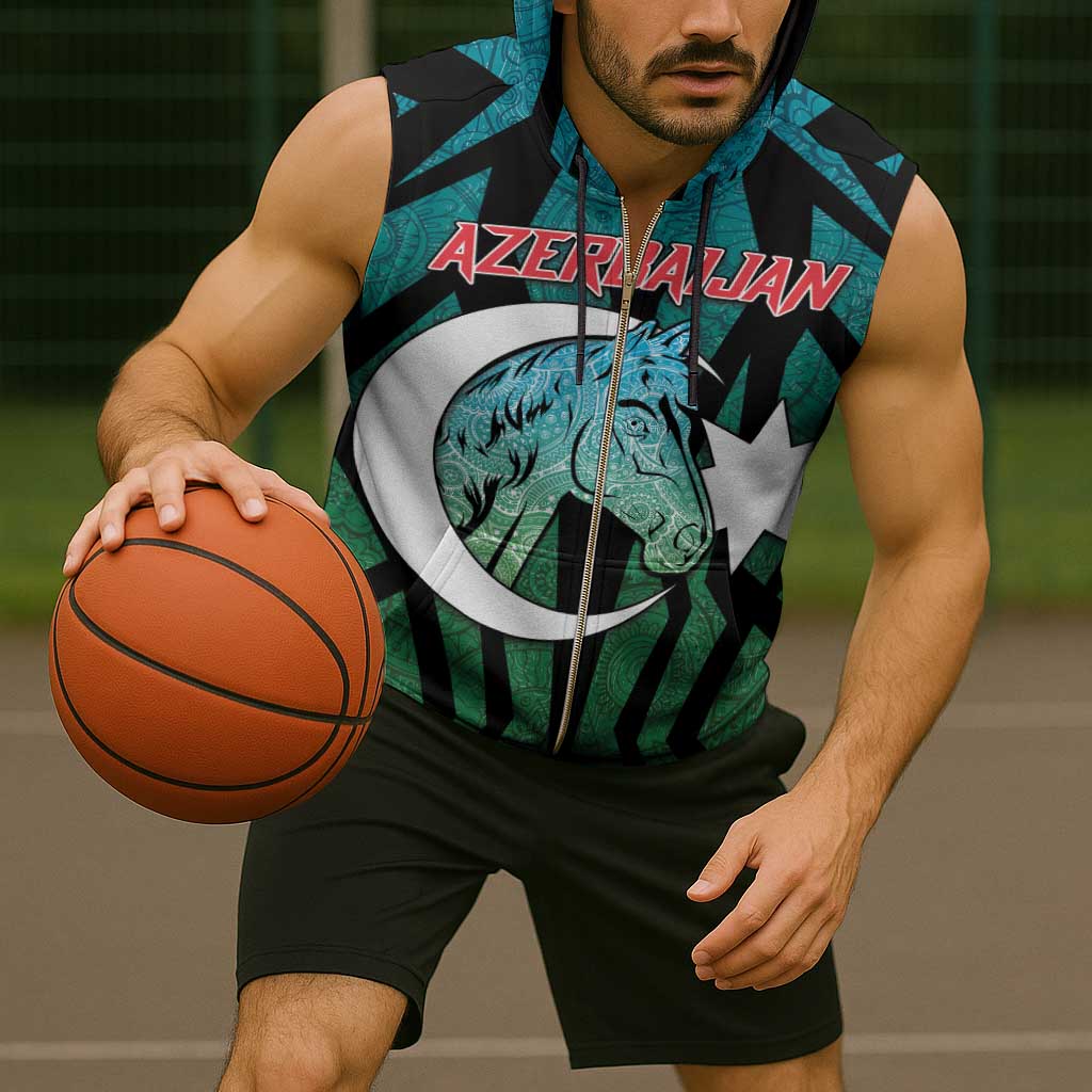 Personalized Azerbaijan Sleeveless Zip Hoodie Karabakh Horse Tattoo - Wonder Print Shop
