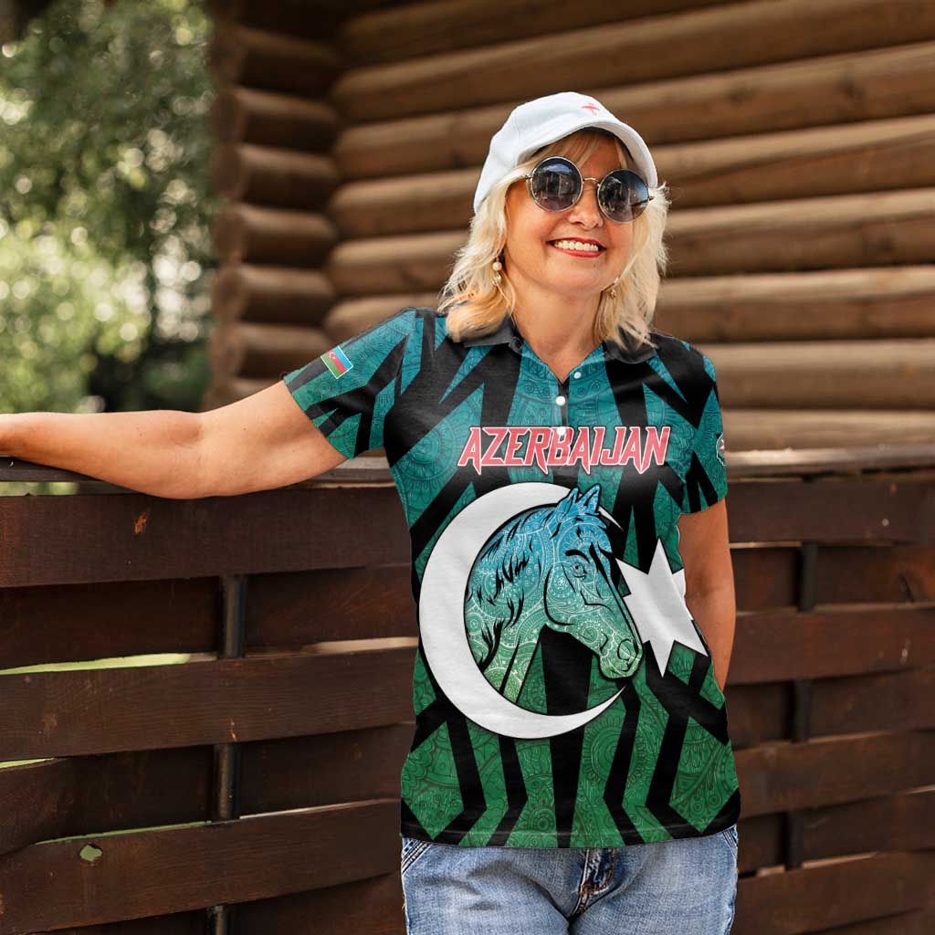 Personalized Azerbaijan Women Polo Shirt Karabakh Horse Tattoo - Wonder Print Shop