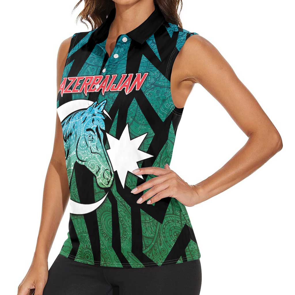 Personalized Azerbaijan Women Sleeveless Polo Shirt Karabakh Horse Tattoo - Wonder Print Shop